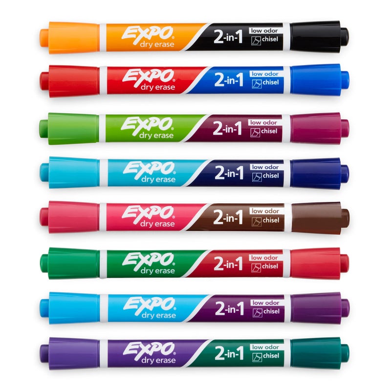 EXPO Dry Erase 2-in-1 Markers, Chisel Tip, Assorted Colors, 8 Count - Whiteboard, School, Classroom, Teacher Supplies - Image 3
